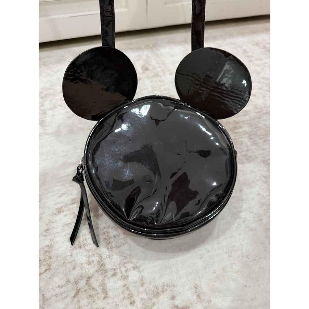 Disney x H&M Mickey Mouse Black Faux Patent Leather Round Crossbody Bag Ears